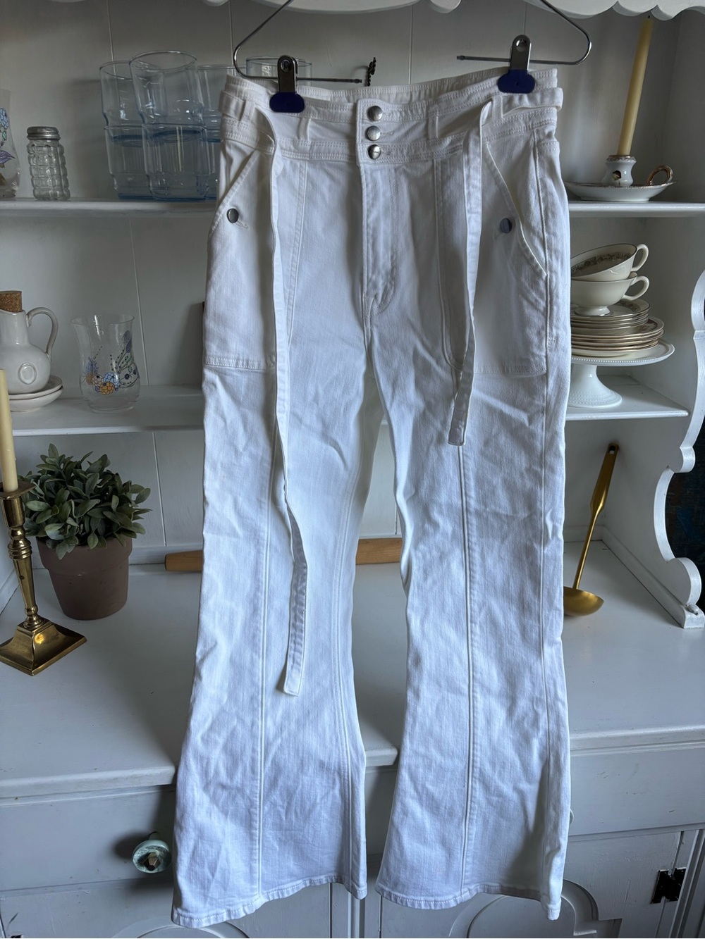 Frame Denim White Cargo Flared Pants